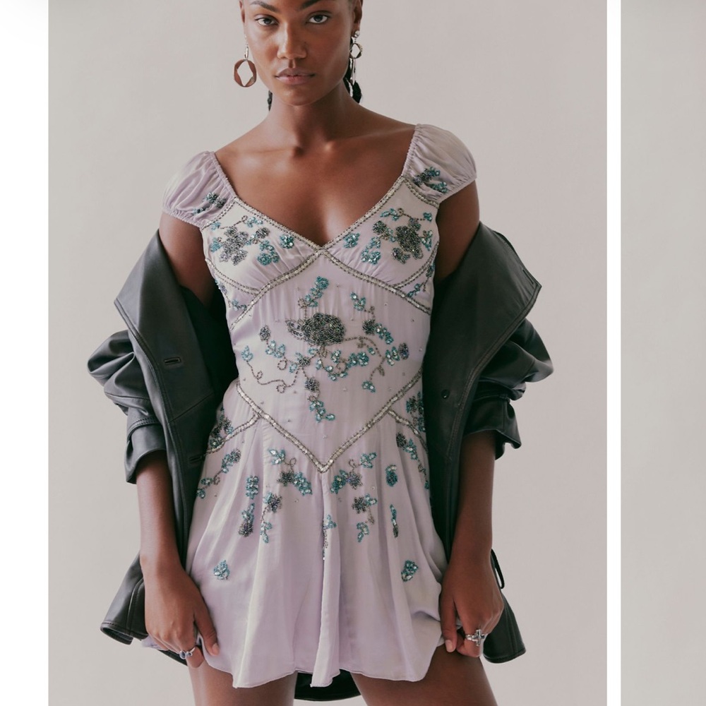 Free People Bali Juliet Embellished Beaded Mini Dress L